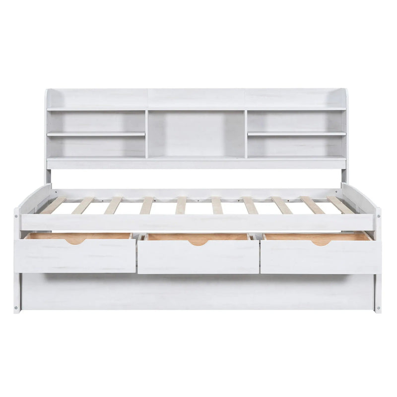 Captain Bed With Built In Bookshelves, 3 Storage Drawers, And Trundle by Unique Piece Furniture