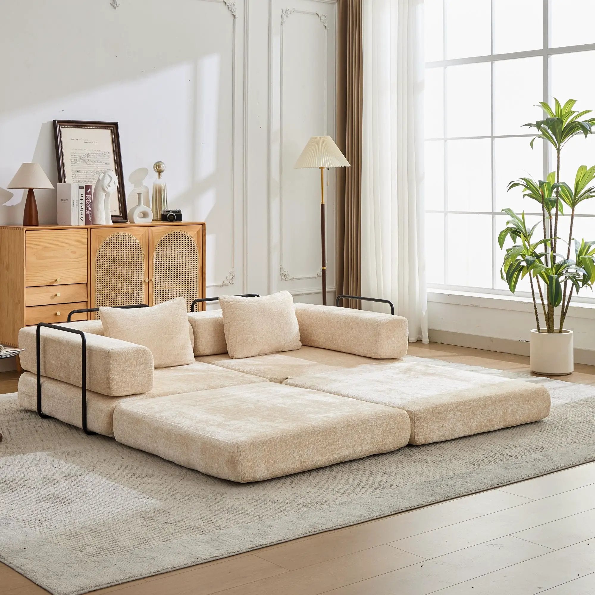 Convertible Floor Sofa Bed With Pillow Back Support Armrest by Unique Piece Furniture