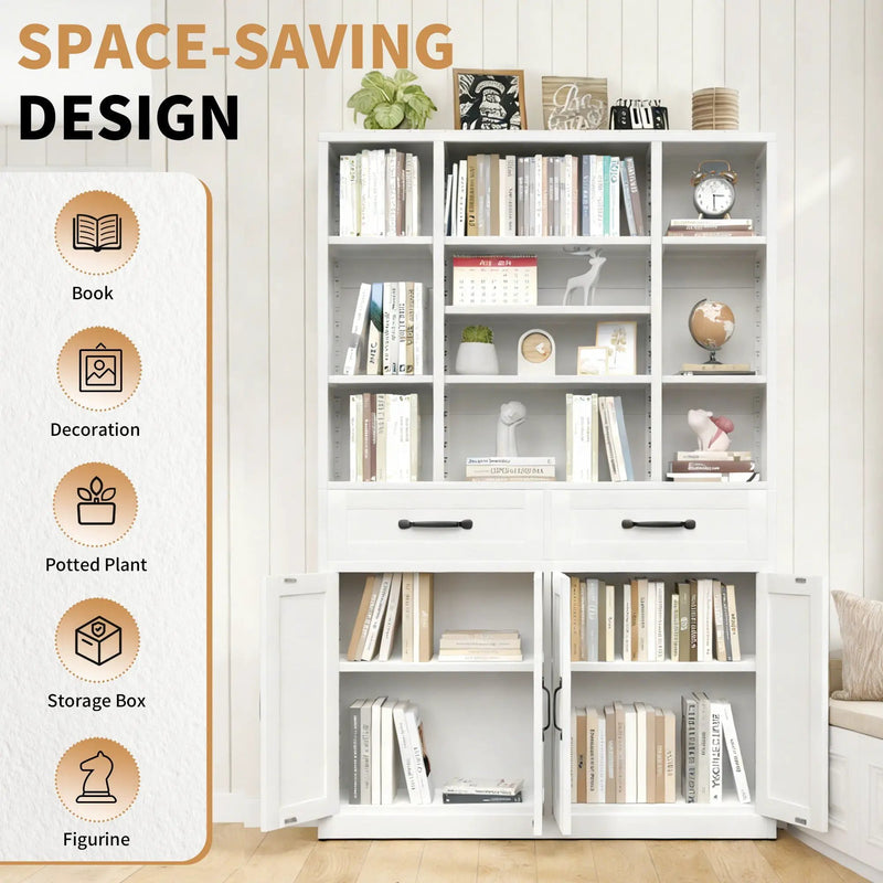 Industrial Bookcase Tall With Adjustable Shelves, Drawers & Doors by Unique Piece Furniture