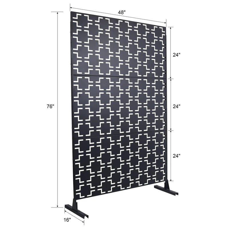 Outdoor / Indoor Privacy Screen Metal Privacy Screen, Freestanding Decorative Privacy Screen For Deck Balcony Patio - Black by Unique Piece Furniture