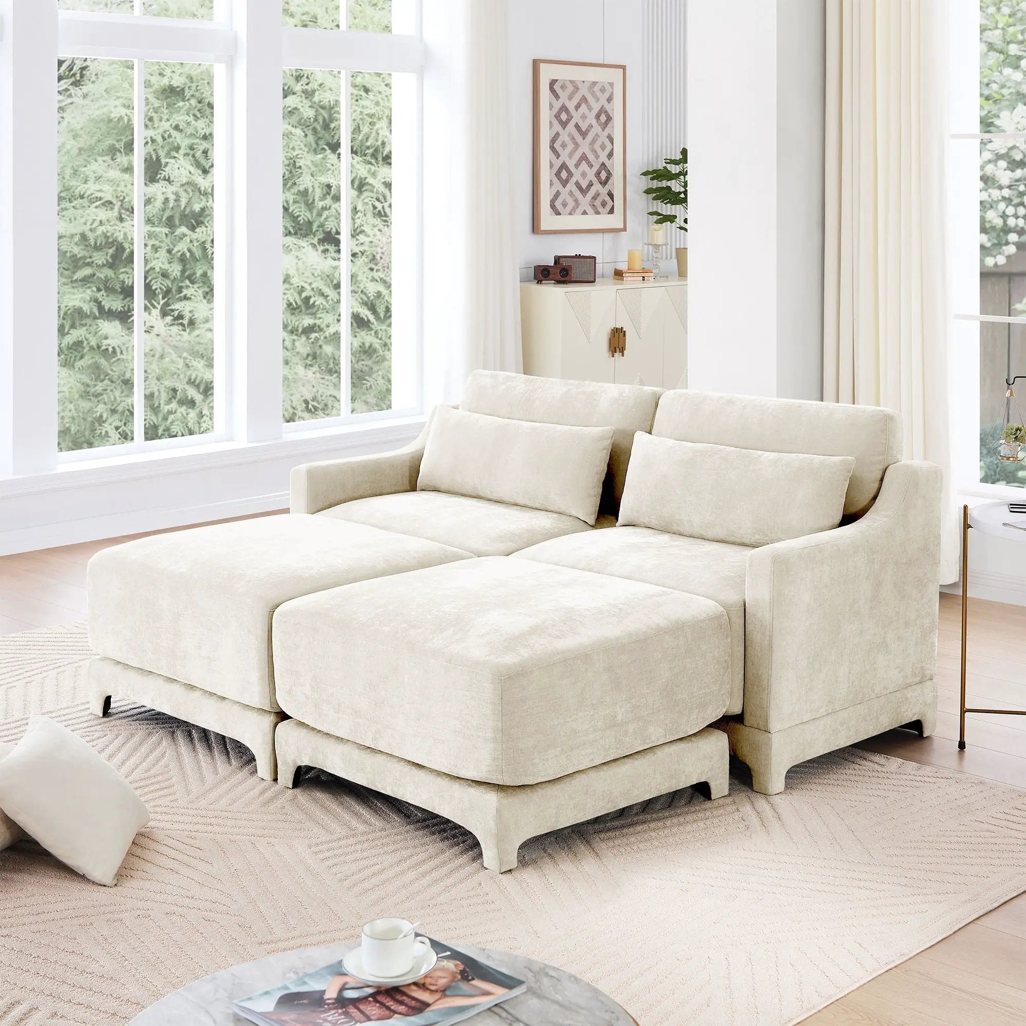 Stylish Sofa With Ottoman And Lumbar Pillows, Ergonomic Design by HouseOfZazla