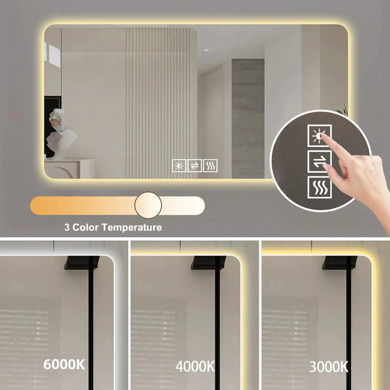 LED Bathroom Mirror With 3 Color Dimmable Backlight by Unique Piece Furniture
