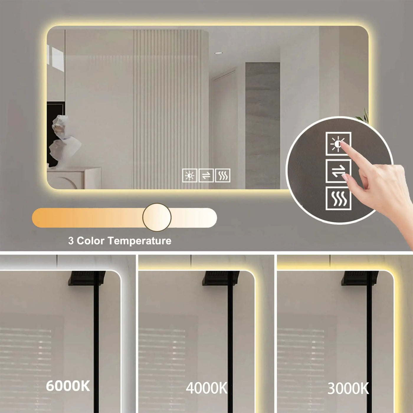 LED Bathroom Mirror With 3 Color Dimmable Backlight by Unique Piece Furniture