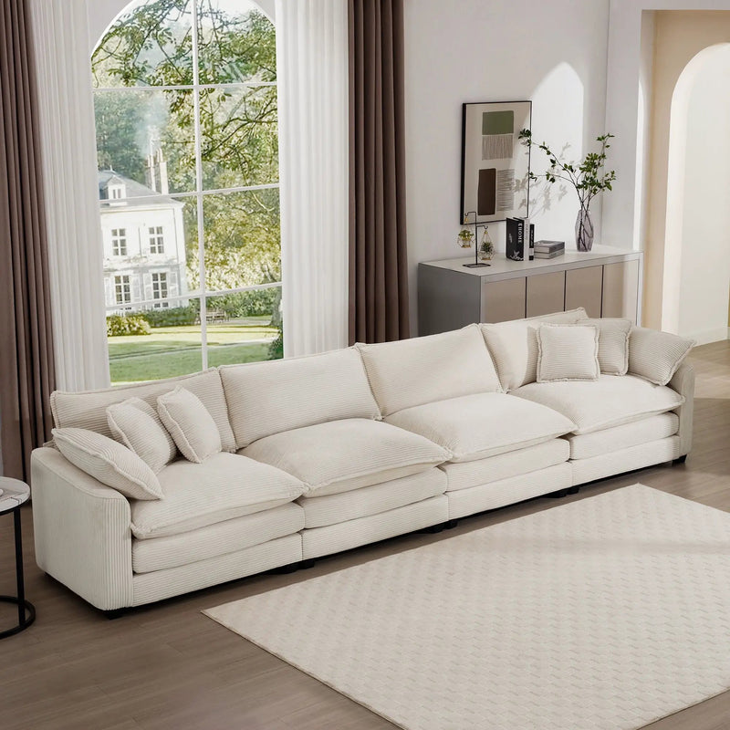 Modern Upholstered 4 Seater Fabric Sofa With Arm And Throw Pillows by Unique Piece Furniture