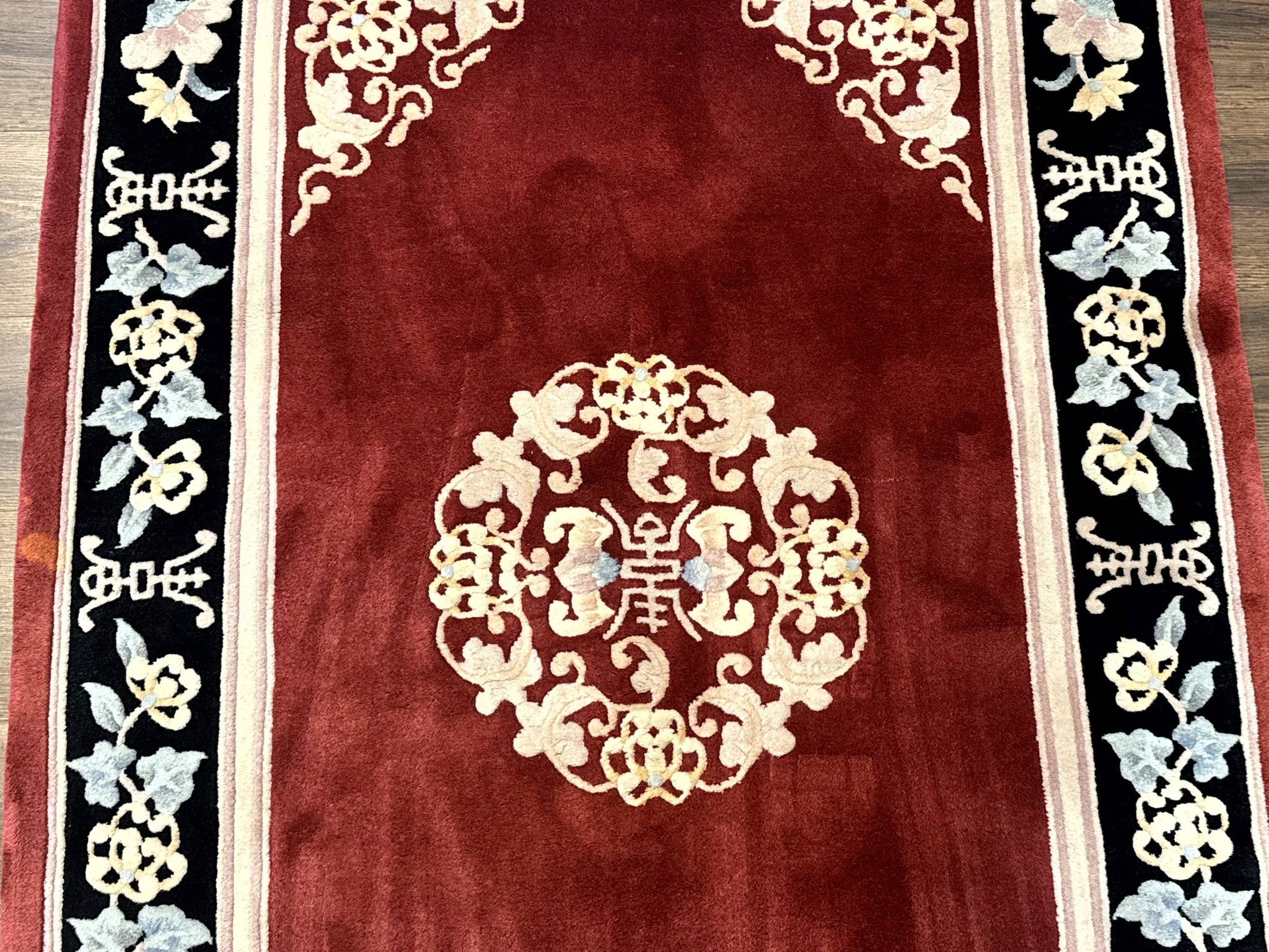 Chinese Wool Rug 4x6, Maroon and Black, Butterflies, Chinese Oriental Carpet, 90 Line Rug by Jewel Rugs