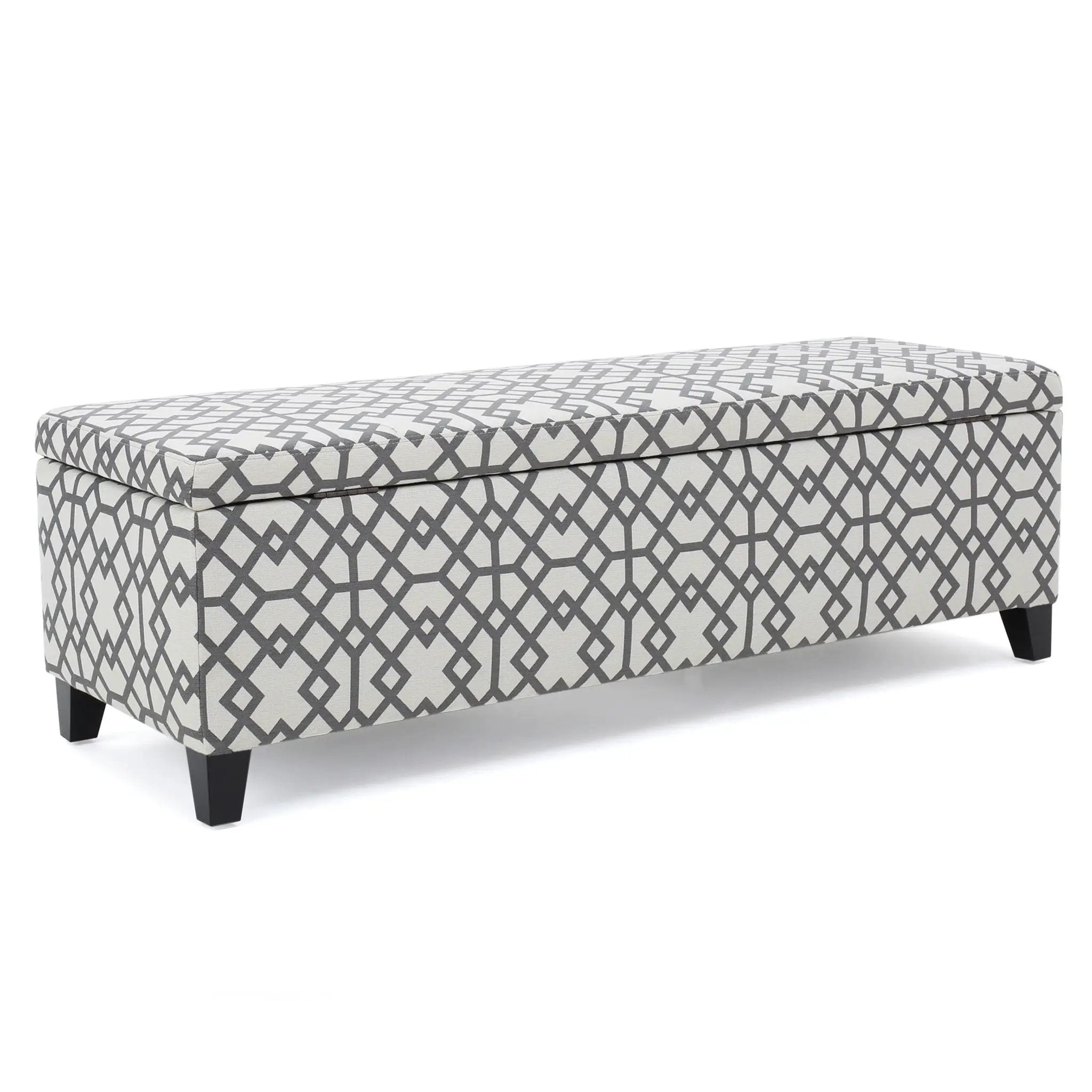 Quotient Upholstered Storage Ottoman With Tapered Block Feet - Gray / White by HouseOfZazla