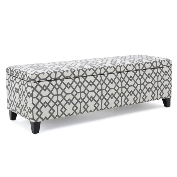 Quotient Upholstered Storage Ottoman With Tapered Block Feet - Gray / White