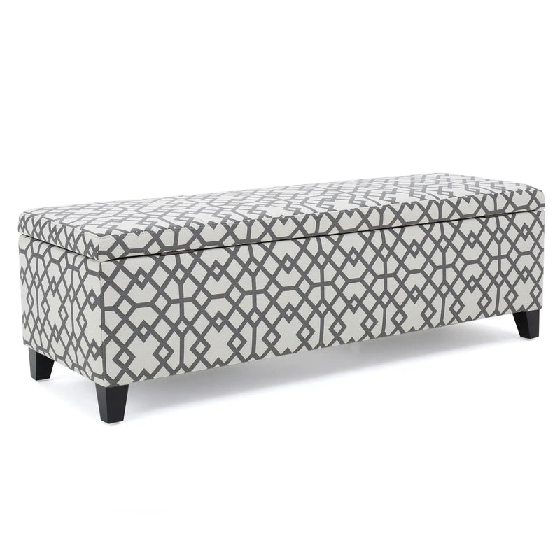 Quotient Upholstered Storage Ottoman With Tapered Block Feet - Gray / White by HouseOfZazla