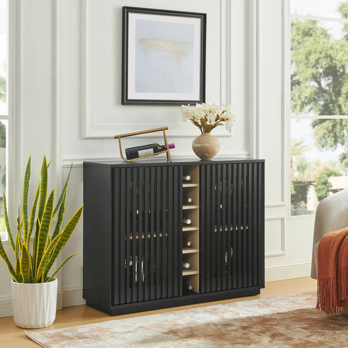 Mid Century Modern Fluted Hollowed Out Liquor Cabinet