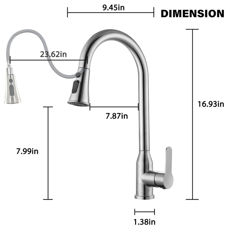 Stainless Steel High Arc Kitchen Faucet With Pull Down Sprayer - Brushed Nickel by HouseOfZazla