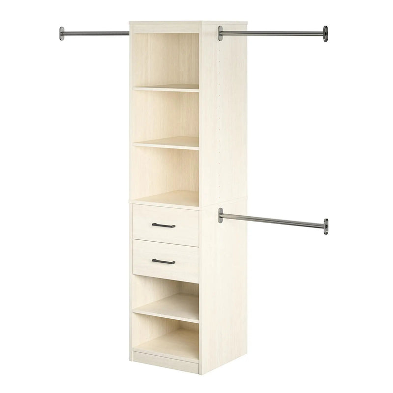 Kelly - 5 Shelf 2 Drawer Closet Organizer With 3 Adjustable Hanging Rods - Ivory by HouseOfZazla