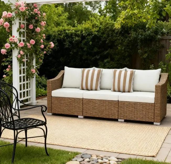 Outdoor Furniture Rattan Sofa with Cushions and Throw Pillows by HouseOfZazla