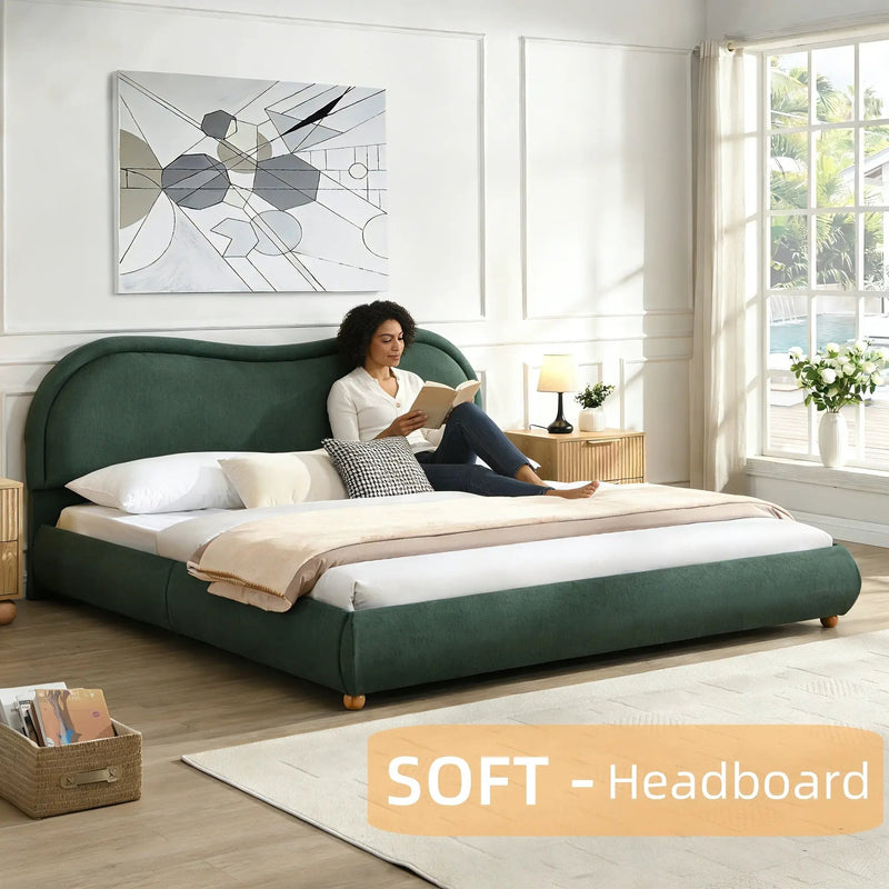 King Size Upholstered Platform Bed Frame with Rounded Corners by HouseOfZazla