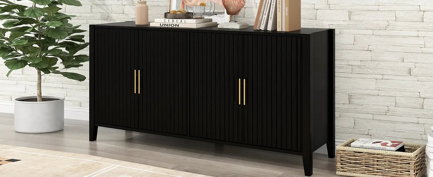 U_Style Modern 4-Vertical Wavy Slatted Doors Sideboard by HouseOfZazla