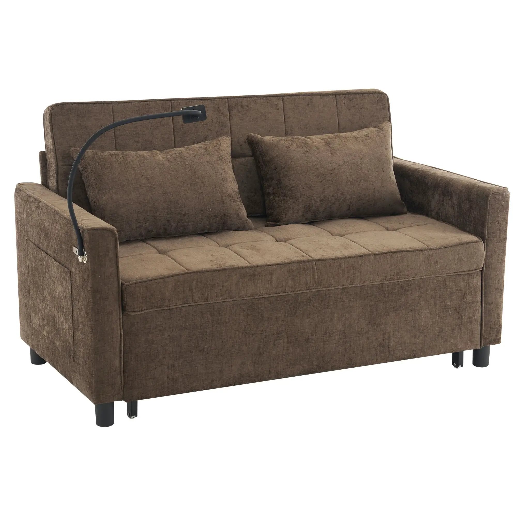 Pull-Out Sleeper Sofa With Reversible Backrest Cushion, Side Pockets, 2 USB Ports And A Phone Holder For Living Room by Unique Piece Furniture