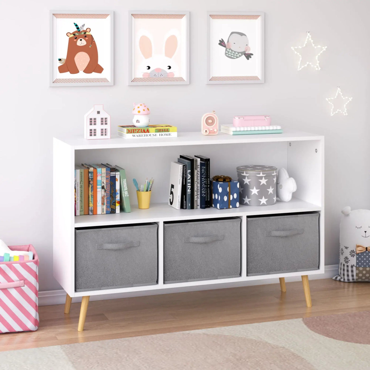 Bookcase With Collapsible Drawers, Book Display Organizer by Unique Piece Furniture