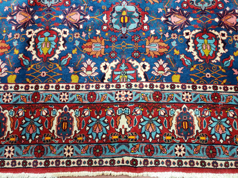 Rare Antique Persian Veramin Carpet, Mina-Khani Pattern, Blue, Red, Ivory, 7x11 ft, Hand-Knotted, Wool by Jewel Rugs