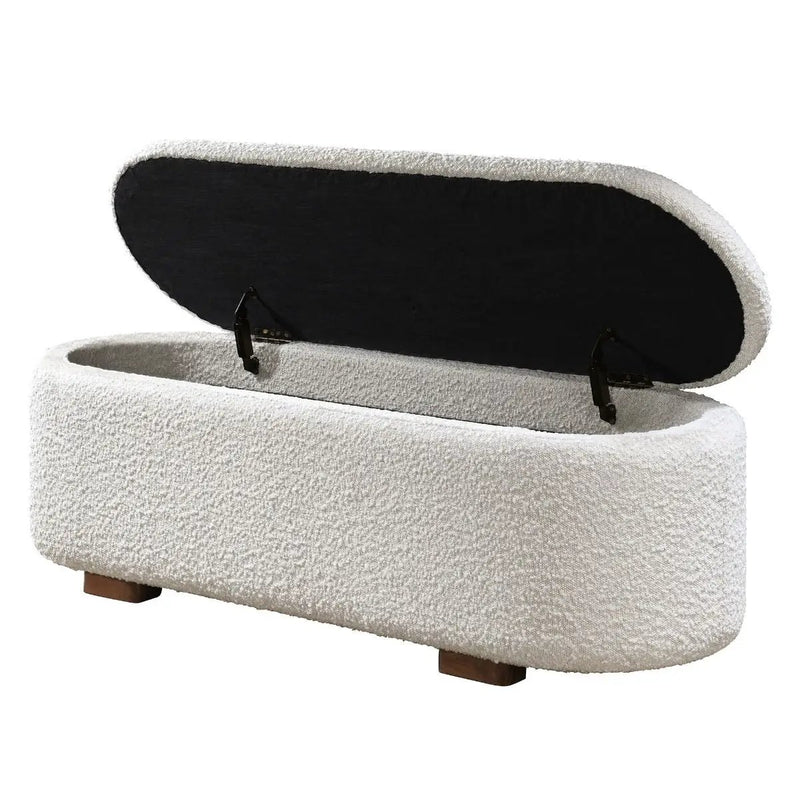 Sandro - Bench With Storage - Beige Boucle & Walnut by Unique Piece Furniture