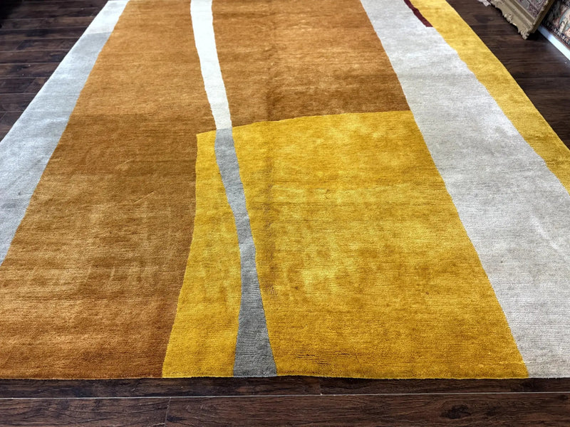 Modern Tibetan Rug 9x10, Wool Handmade Tibetan Area Rug, Abstract Multicolor by Jewel Rugs