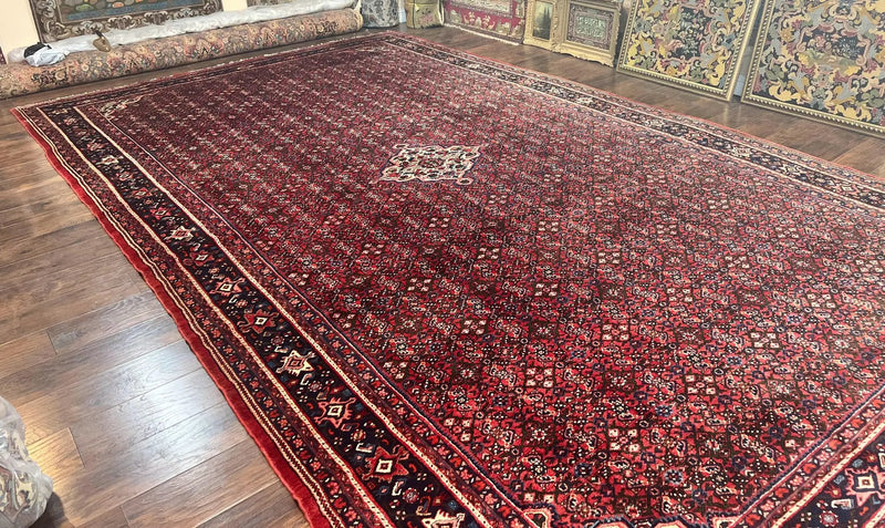 Large Persian Tribal Rug 11x17, Palace Sized Wool Handmade Vintage Carpet, Oversized Hand Knotted Rug, Red, Hamadan Dargazin Rug by Jewel Rugs