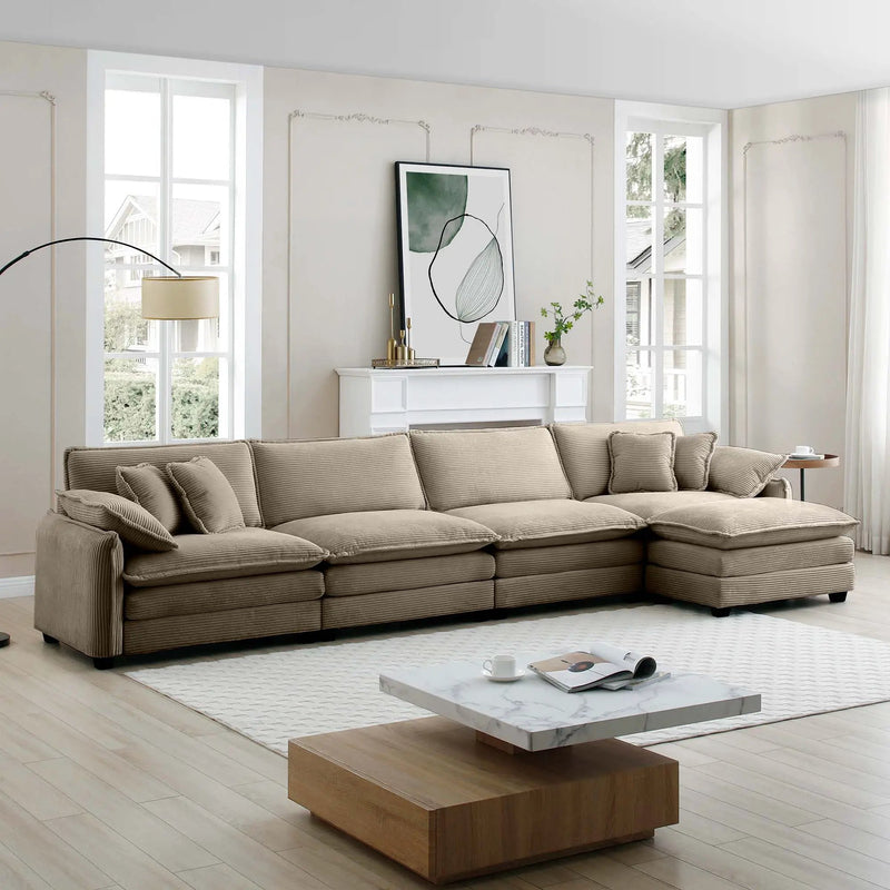 Modern Corduroy Upholstered 4-Seater Sofa with Footstool by HouseOfZazla