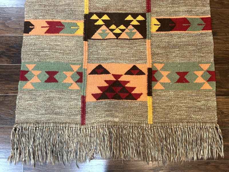 South American Flatweave Rug, Gray, Handmade Vintage Wool Bohemian Blanket by Jewel Rugs