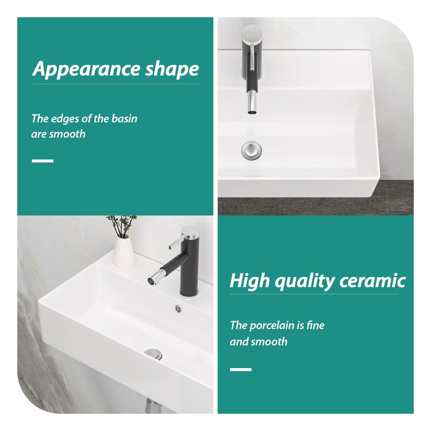Modern Ceramic Rectangular Wall Mounted Bathroom Sink With Faucet Hole & Overflow by HouseOfZazla