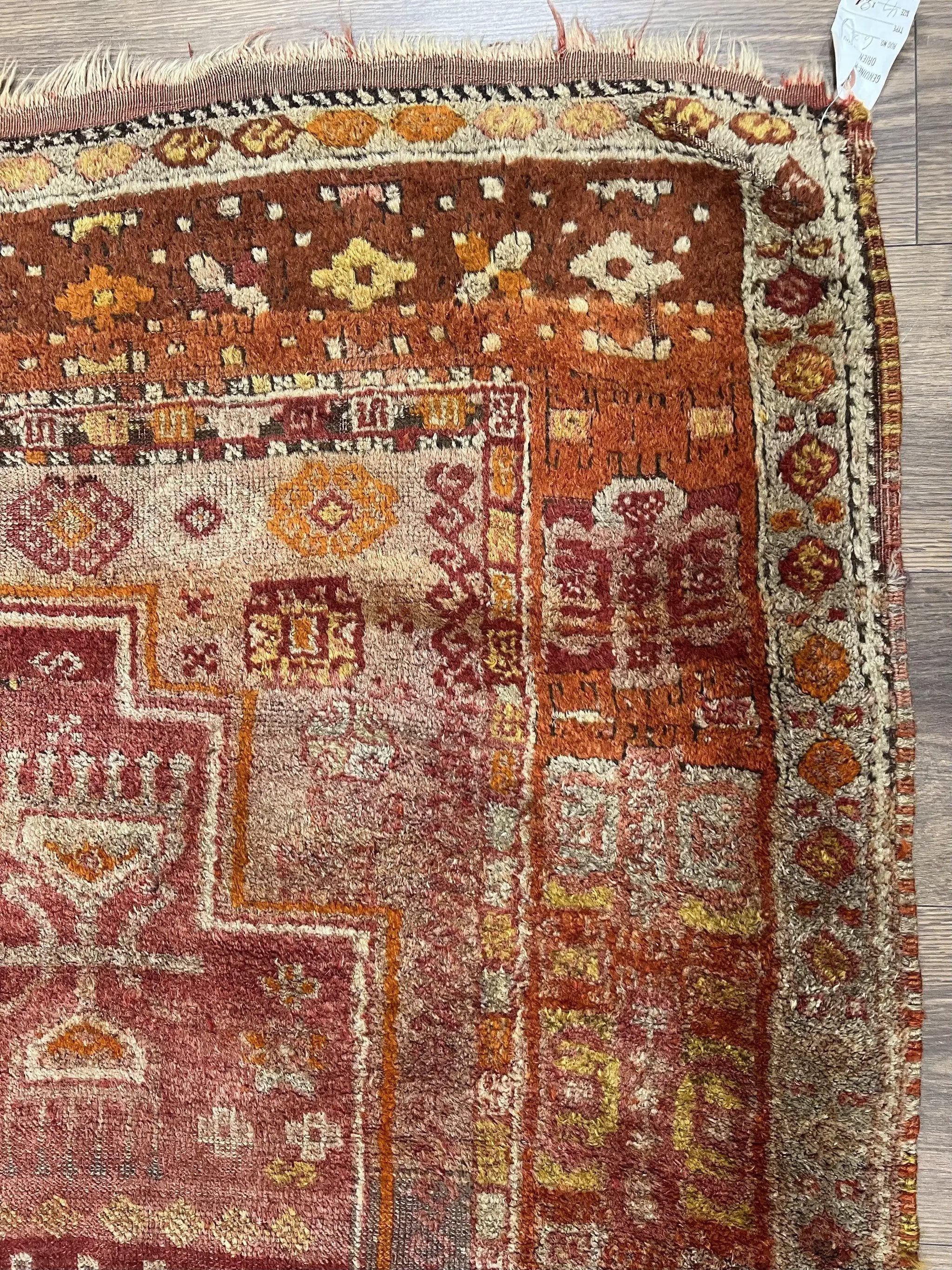 Antique Turkish Melas Rug 4x7, Tribal Geometric Unique Collectible Hand Knotted Wool Oriental Carpet, Rare 1920s Rug, Burnt Orange Red by Jewel Rugs