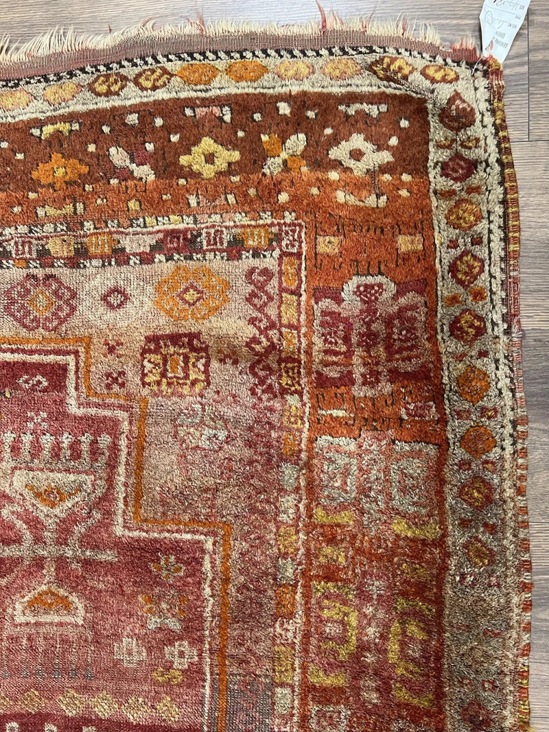 Antique Turkish Melas Rug 4x7, Tribal Geometric Unique Collectible Hand Knotted Wool Oriental Carpet, Rare 1920s Rug, Burnt Orange Red by Jewel Rugs