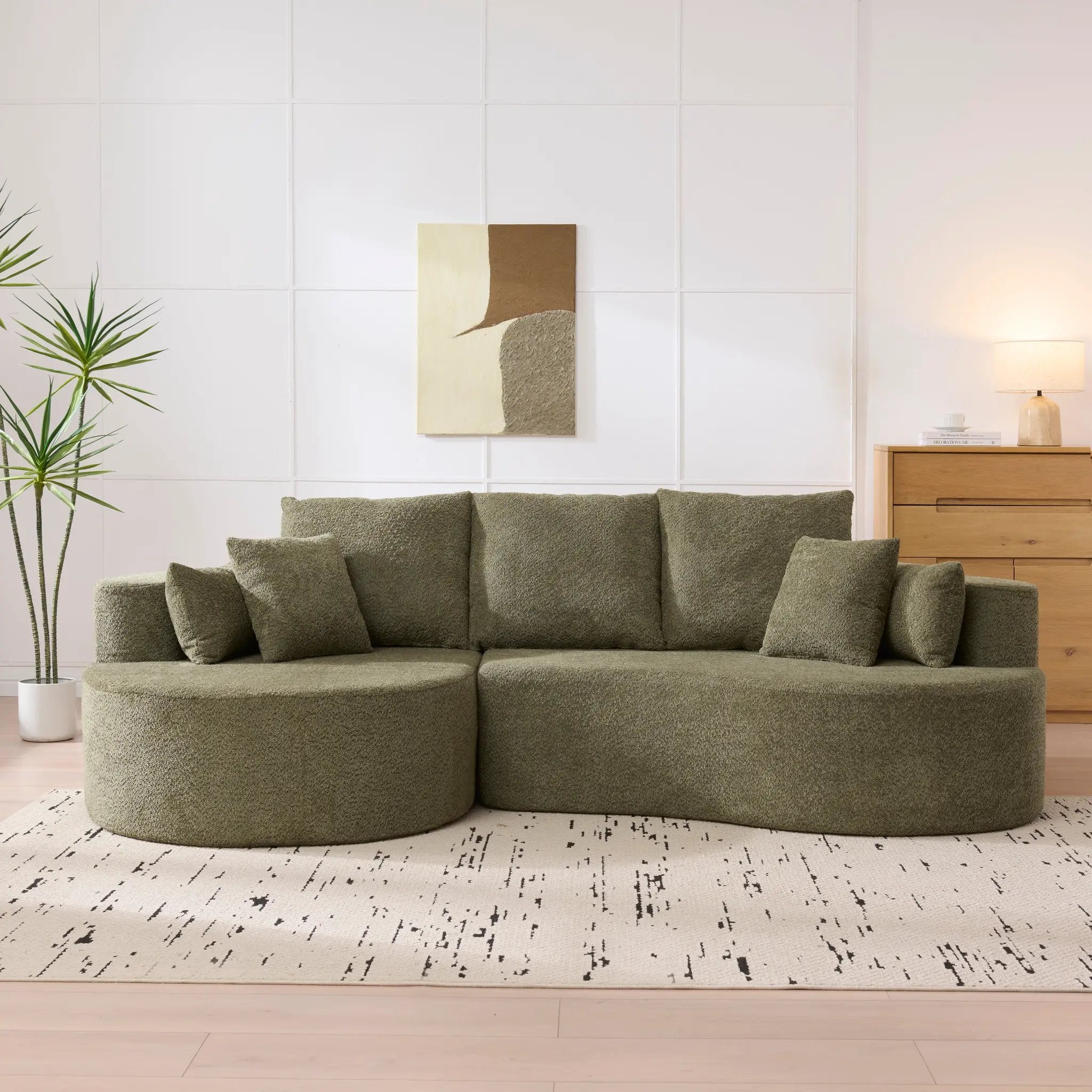 106 in. 2-Piece Fabric Cloud Curved Sectional Boucle Sofa with Chaise Lounge in Forest by HouseOfZazla