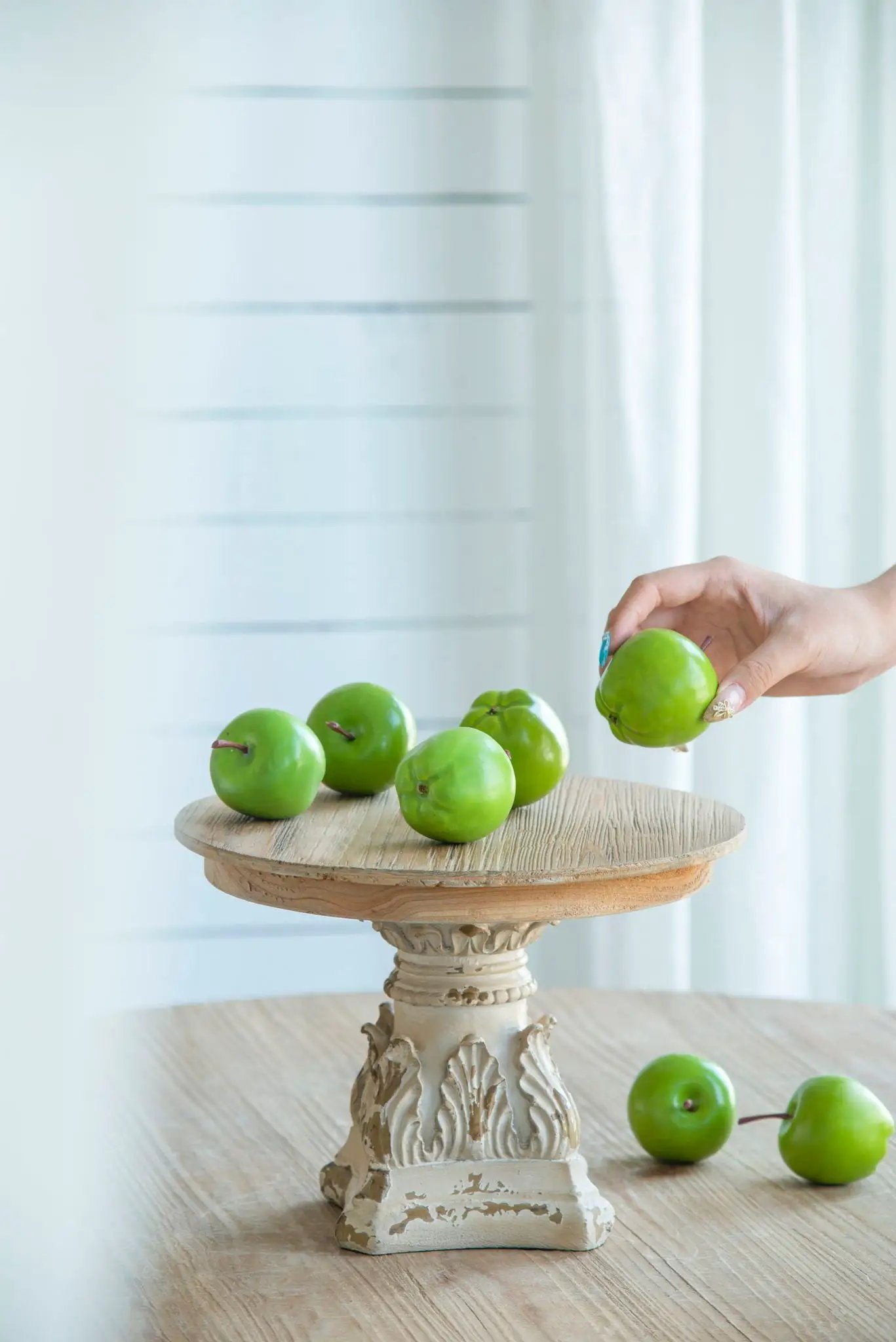 Cake Stand, Wood Cake Plate With Magnesium Base - Cream / Brown by Unique Piece Furniture