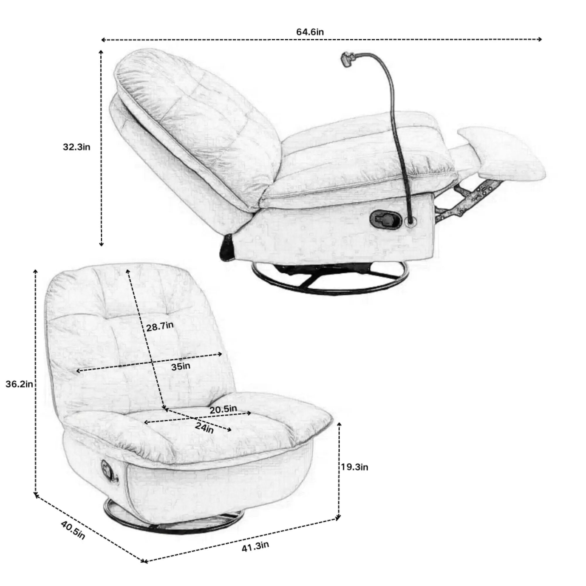 Modern Swivel Gliding Recliner Chair With Rocking Function And Phone Holder, Large Comfortable by Unique Piece Furniture