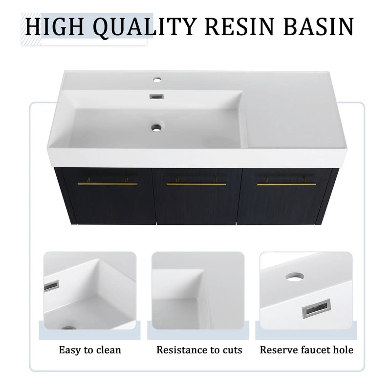 Modern Chestnut Wall Mounted Bathroom Vanity With Left Resin Sink And Storage Rack - Black Chestnut by Unique Piece Furniture