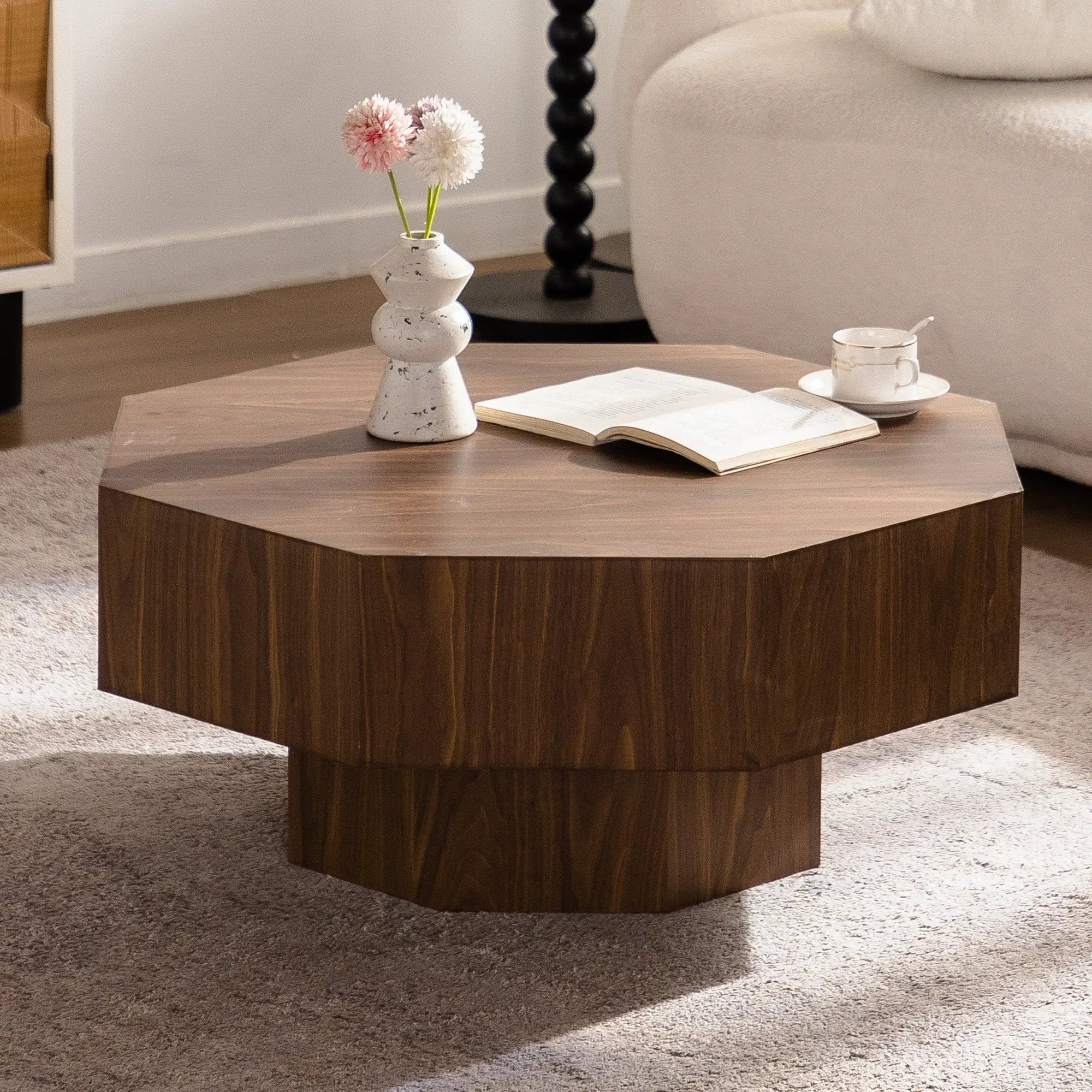 30.51 Inch Wooden Octagonal Coffee Table for Living Room by HouseOfZazla