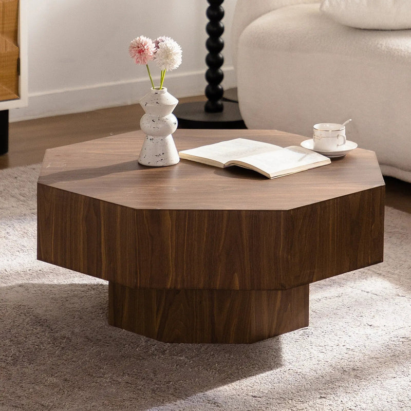 30.51 Inch Wooden Octagonal Coffee Table for Living Room by HouseOfZazla