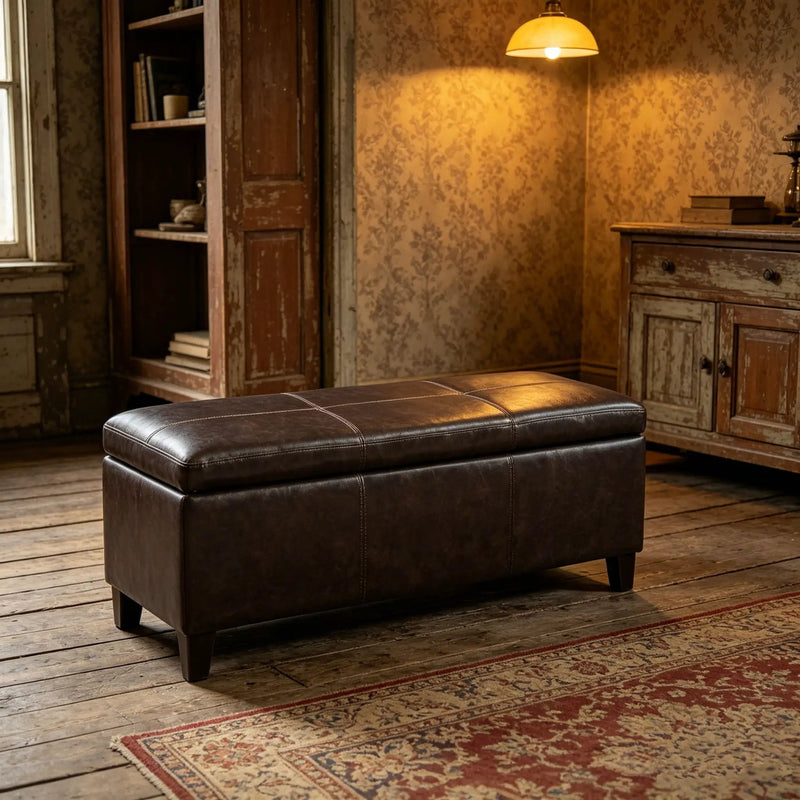Rectangle Storage Ottoman Bench For Living Room - Brown by HouseOfZazla