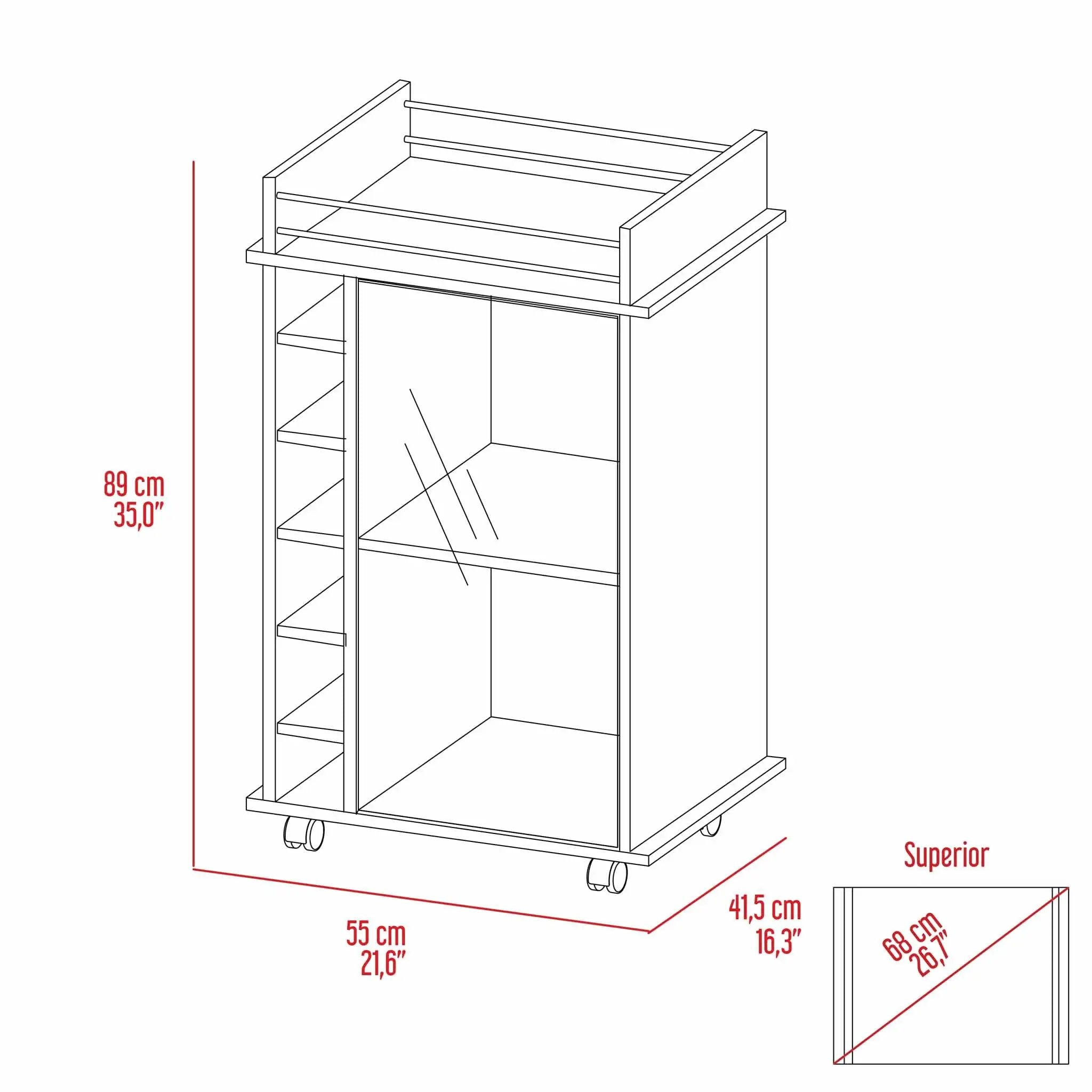 Dukat Bar Cart, Two Shelves, Six Built-in Wine Rack - Espresso by HouseOfZazla