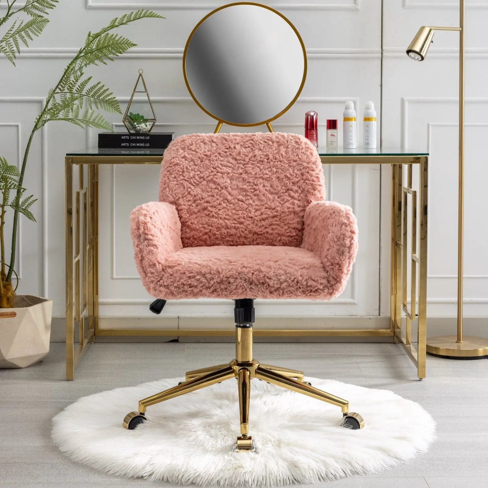 Office Chair, Artificial Rabbit Hair Home Office Chair With Metal Base, Adjustable Desk Chair Swivel Office Chair, Vanity Chair by HouseOfZazla