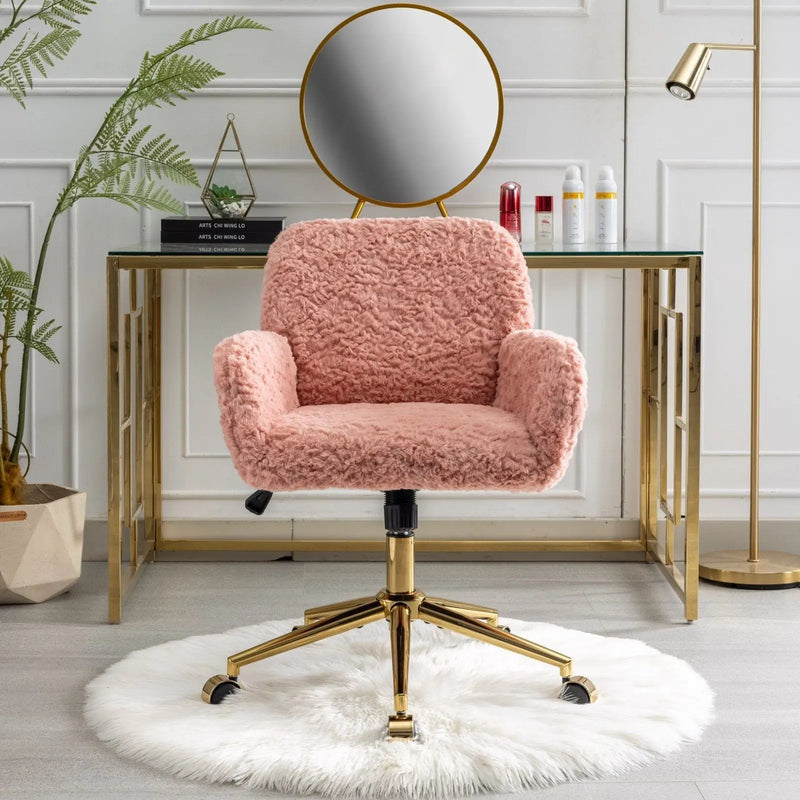 Office Chair, Artificial Rabbit Hair Home Office Chair With Metal Base, Adjustable Desk Chair Swivel Office Chair, Vanity Chair by HouseOfZazla