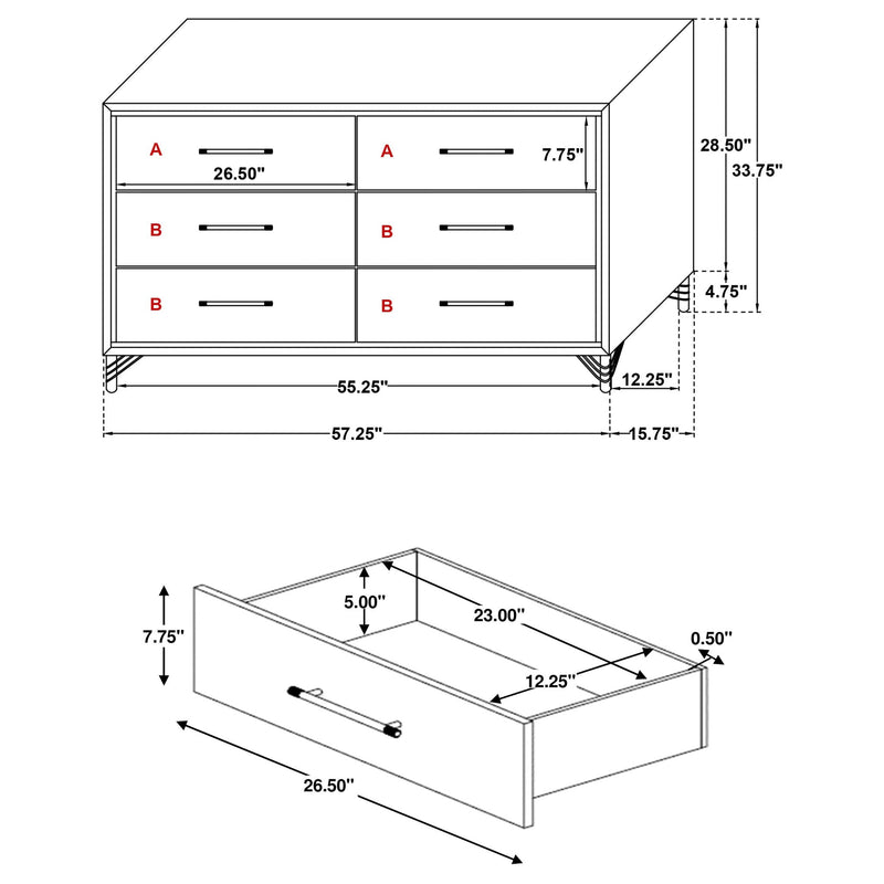 Chesney - 6 Drawer Bedroom Dresser - White by HouseOfZazla