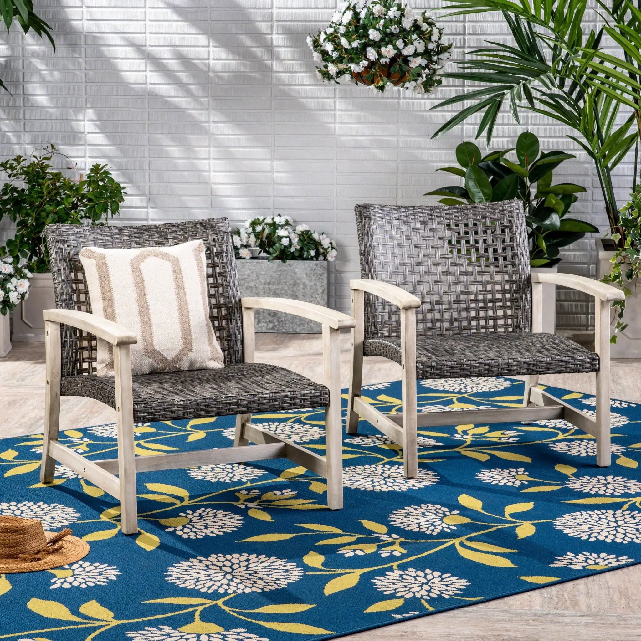 Outdoor Club Chair With Rattan Cover And Acacia Wood Frame - Gray by HouseOfZazla