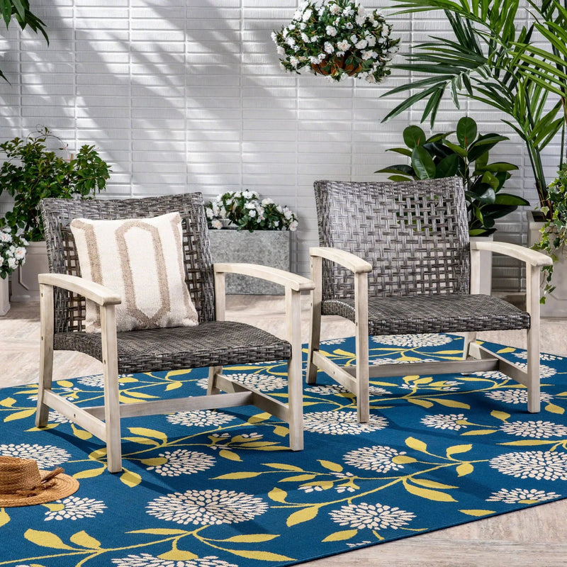 Outdoor Club Chair With Rattan Cover And Acacia Wood Frame - Gray by HouseOfZazla