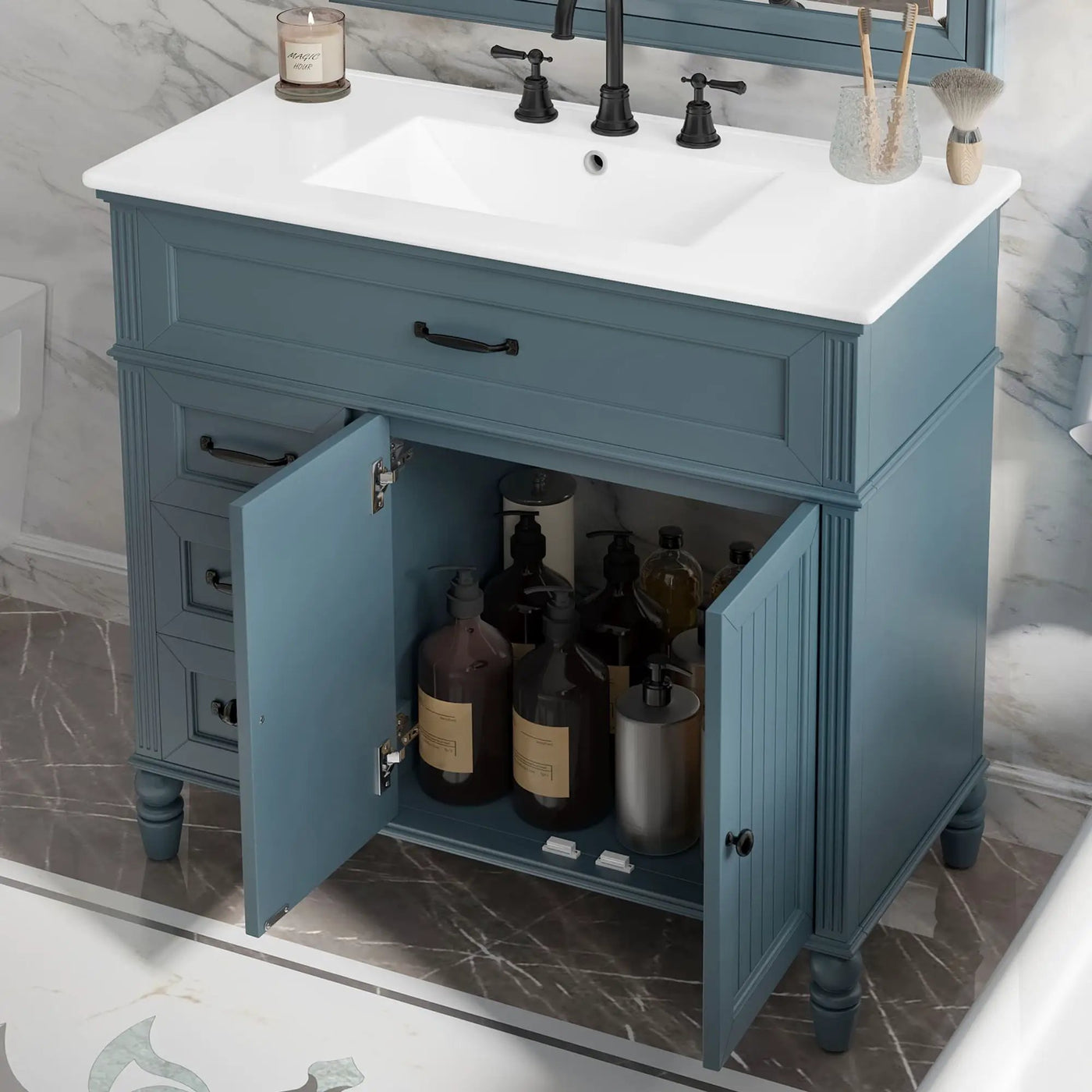 Bathroom Vanity With Sink, 2 Doors 2 Drawers, Freestanding Design by HouseOfZazla