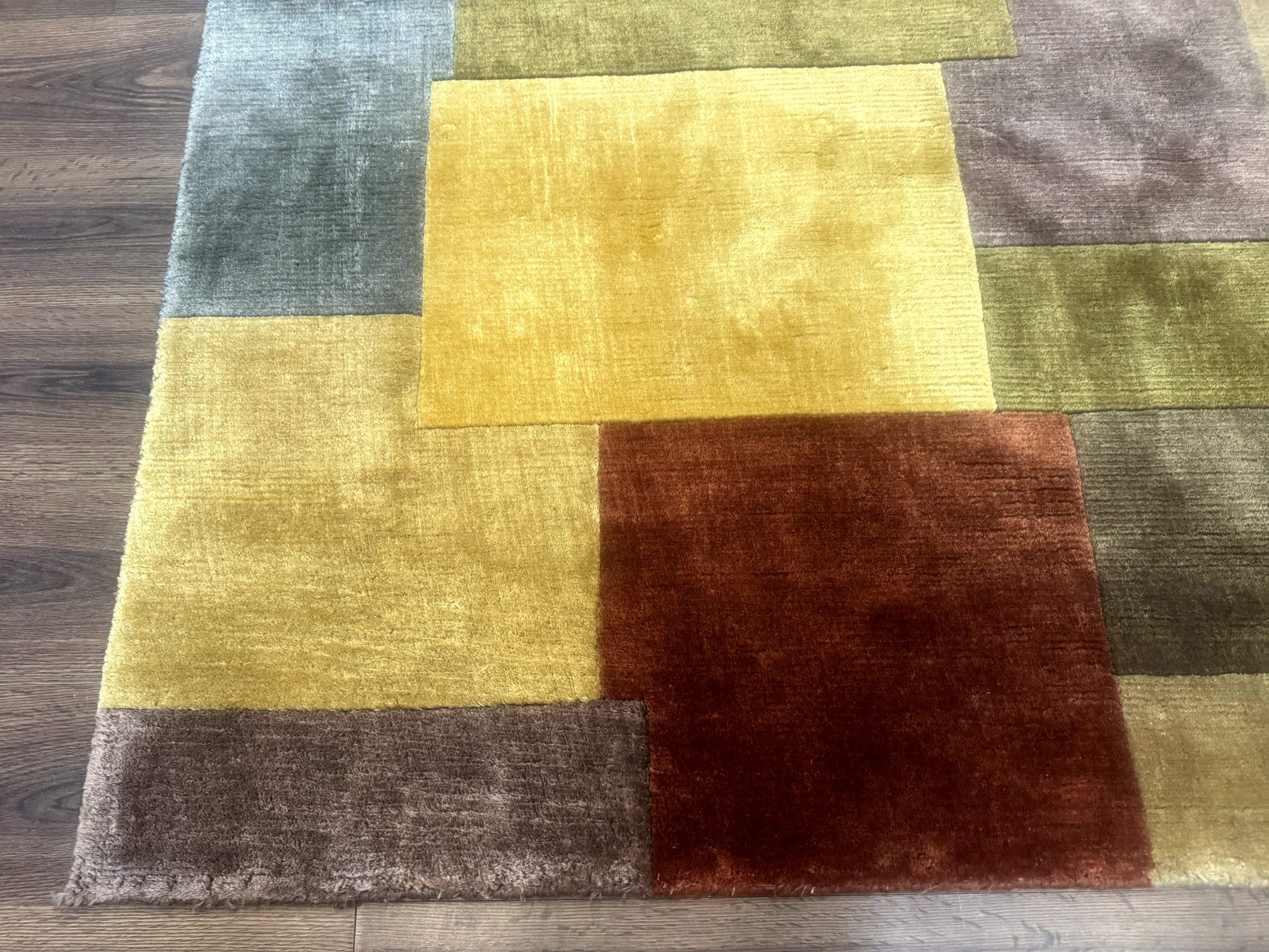 Modern Tibetan Wool Rug 8x10, Multicolor, Thick Pile, Contemporary, Nepali, Handmade by Jewel Rugs