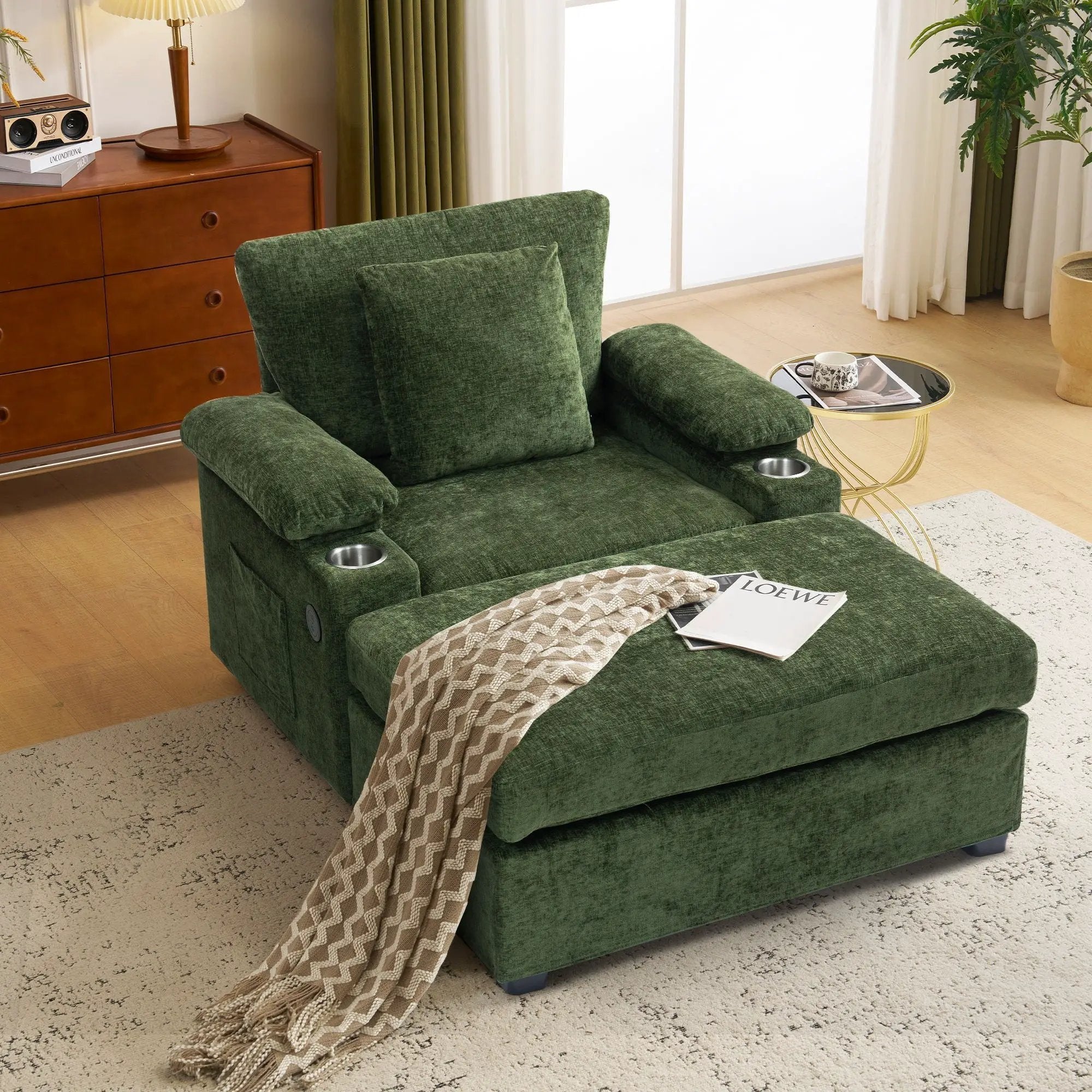 Modern Oversized Chair With Ottoman, Cupholders And USB Charging Ports by HouseOfZazla