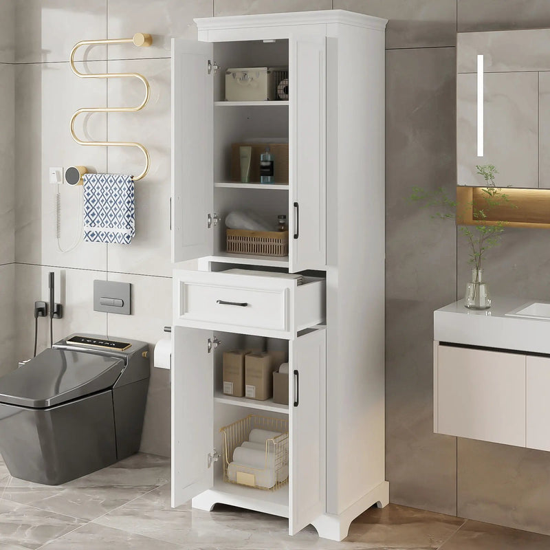 Freestanding Bathroom Vanity, Elegant Design With 4 Doors & 1 Drawer, Adjustable Shelves, Damping Hinges - White by Unique Piece Furniture