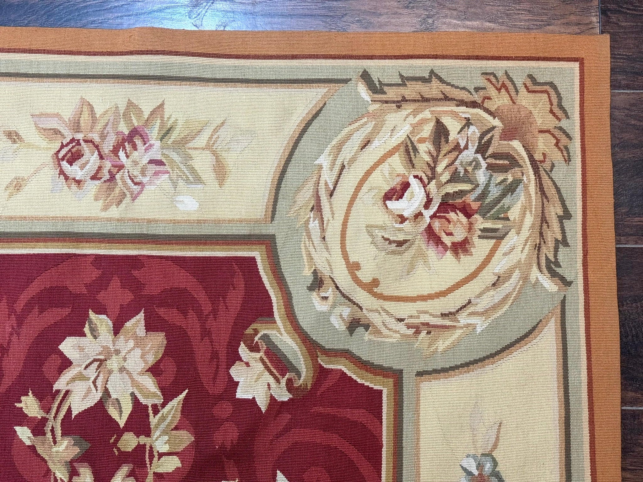 Aubusson Rug 4x6, Red, Floral, European Design, Vintage, Wool by Jewel Rugs