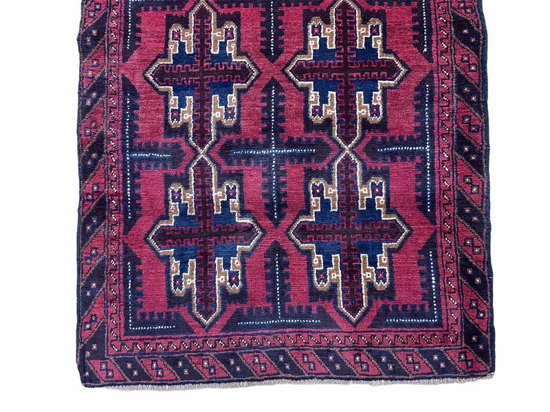 3X5 Vintage Handmade Tribal Wool Rug Balouchi Rug Afghan Rug Red Beige Blue Nice by Jewel Rugs