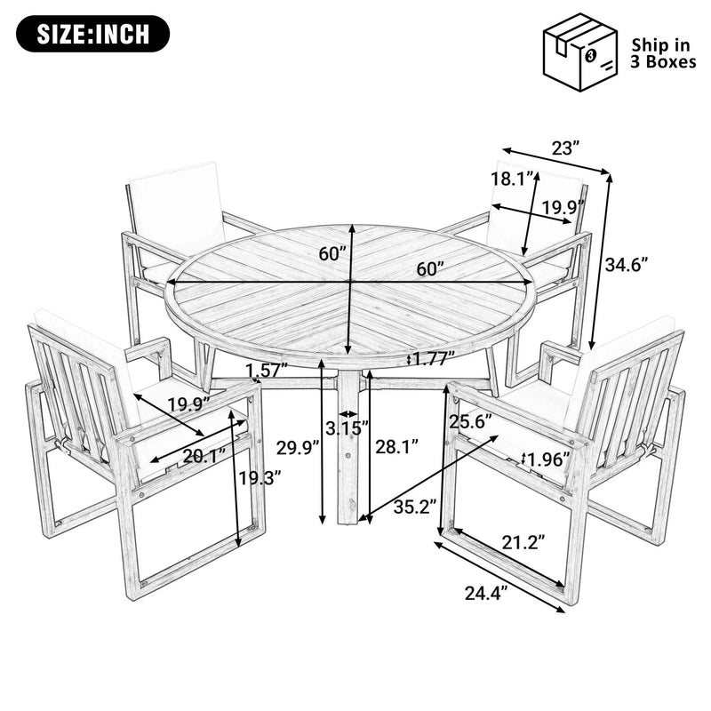 5 Piece Outdoor Patio Dining Set With 4 Armchairs And Table - Beige by HouseOfZazla