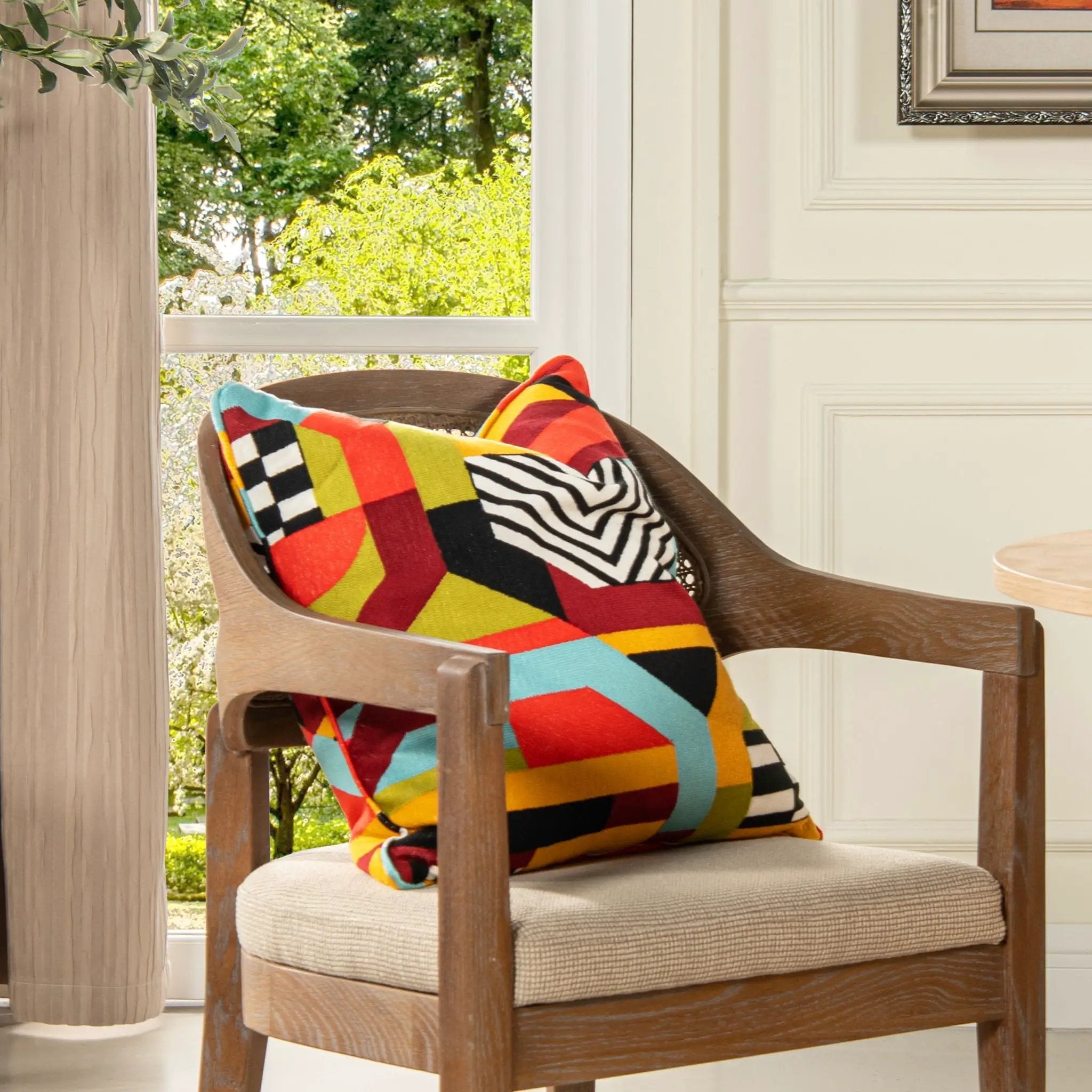 La Broderie - Square Embroidered Throw Pillow & Feather Down Insert - Colorpop Multicolored Embroidery by HouseOfZazla